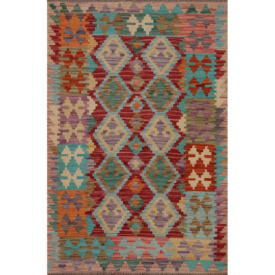 Multi-Color Kilim Oriental Area Rug Flat-weave Reversible Wool Carpet - 3'3" x 5'0"