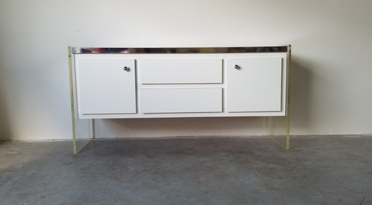 Vintage Postmodern White Formica & Lucite Legs Sideboard