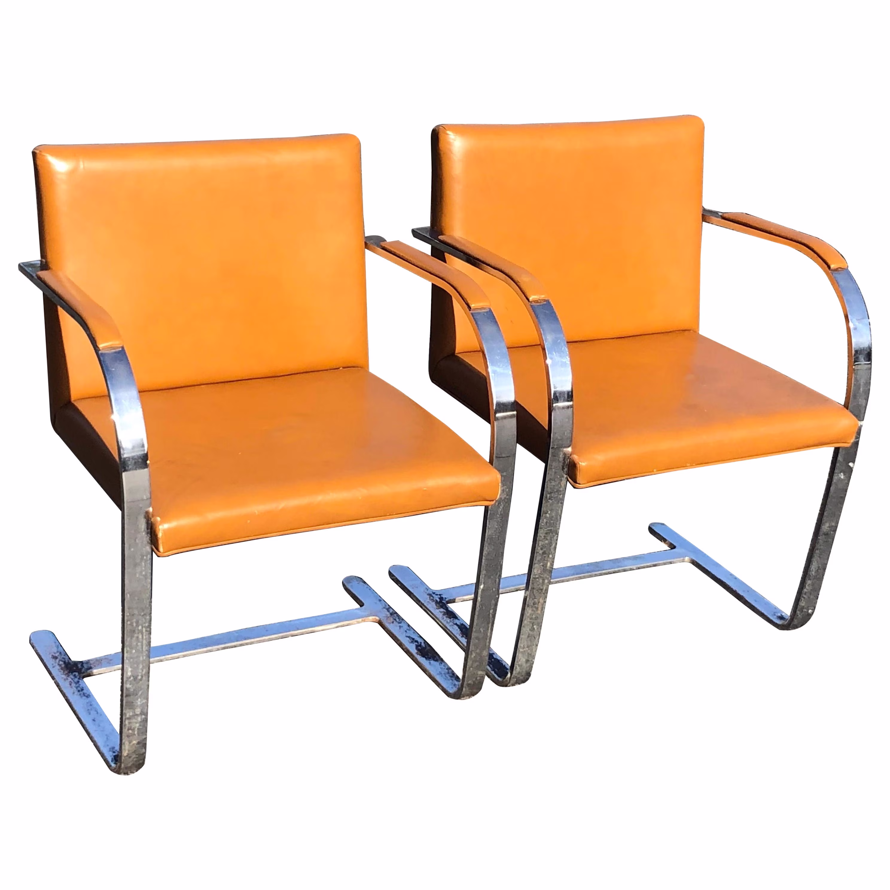 Sold-Pair Of Flat Bar Brno Chairs in The Style Ludwig Mies Van Der Rohe