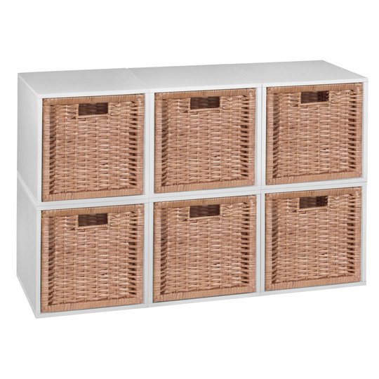 Noble Connect Storage Set - 6 Cubes and 6 Wicker Baskets- White Wood Grain/Natural