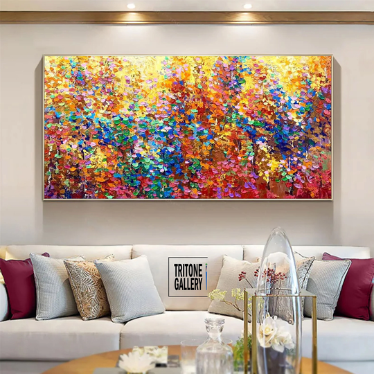 Colorful Abstract Oil Painting, Large Contemporary Wall Art, Red Blue Painting For Living Room, Impasto Heavy Texture Art Spiritual Decor