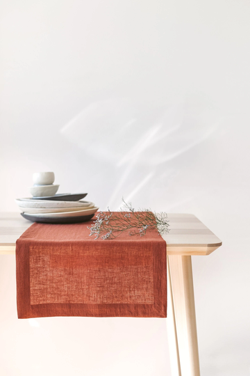 Rusty Linen Table Runner, Burnt Brick Linens, Terracotta Decor, Stone Washed Runners, Table Linens, Flax, Gift