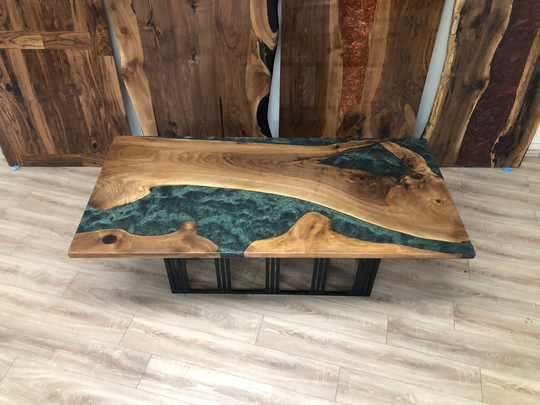 Custom Epoxy Table, Colored Gloss Varnish Walnut Chestnut Dine Dine Table
