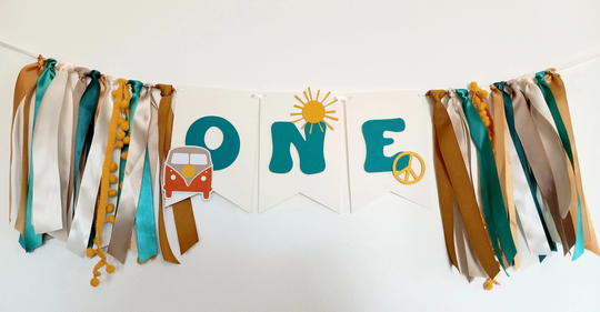 One Groovy Dude High Chair Banner, First Birthday Decor, Retro Van Party Hippie Birthday
