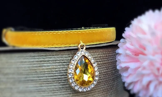Rhinestone Cat Collar. Ginger Yellow Velvet Collar,, Small Dog Collar.kitty Collar, Birthday Gift For Cat, Cat Necklace.tiny