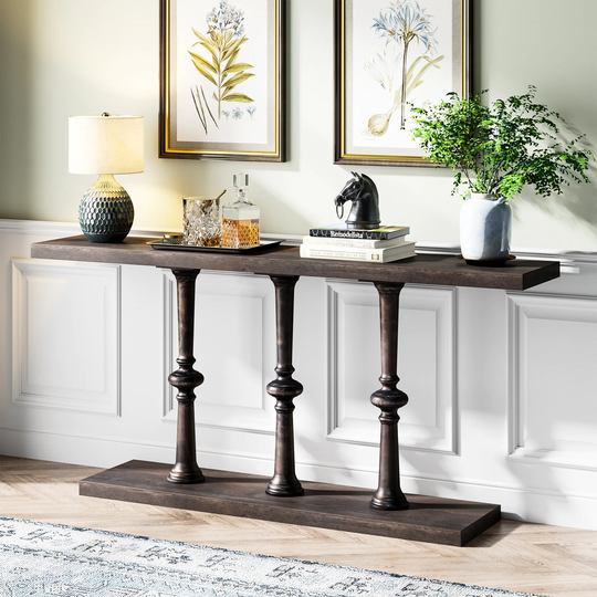 63 Inch Solid Wood Console Table Extra Long Narrow Console Table with Storage