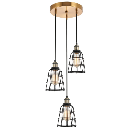 Woodbridge Lighting 18324ABRWL-SW106BK Fulton Multi-light Wire Cage Cluster Pendant w/ ST64 Bulb