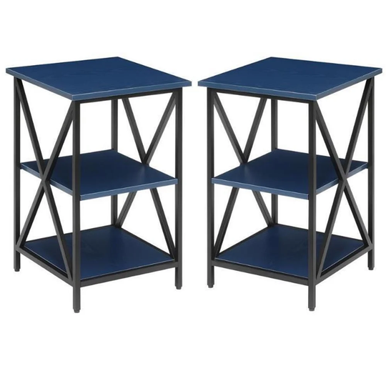 Tucson End Table with Shelves in Cobalt Blue Wood Finish - Set of 2 - 54 x 84