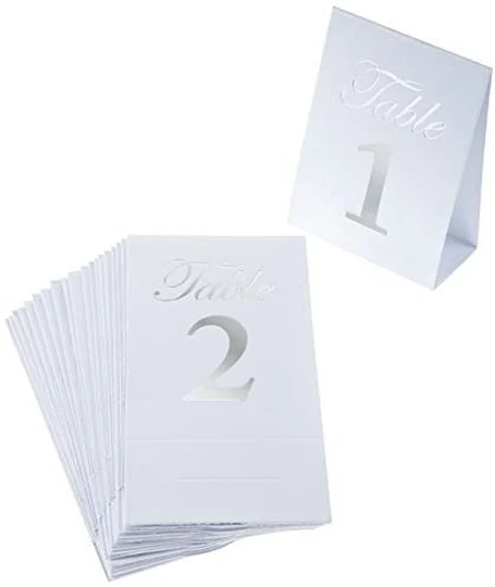 Silver & White Table Number Cards