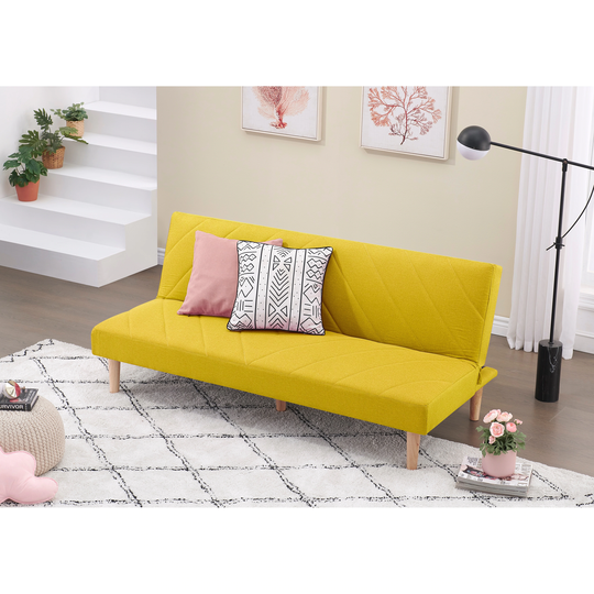 CTEX Cotton and Linen Upholstery Wood Folding Sleeper Sofa with Adjustable Backrest