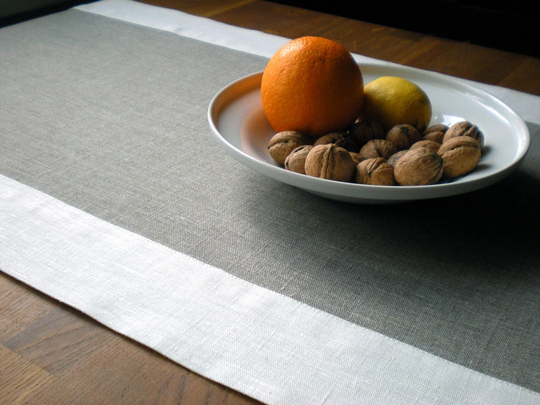 Linen Table Runner Grey White Wedding Decor Natural Bridal Shower Centerpiece With Border