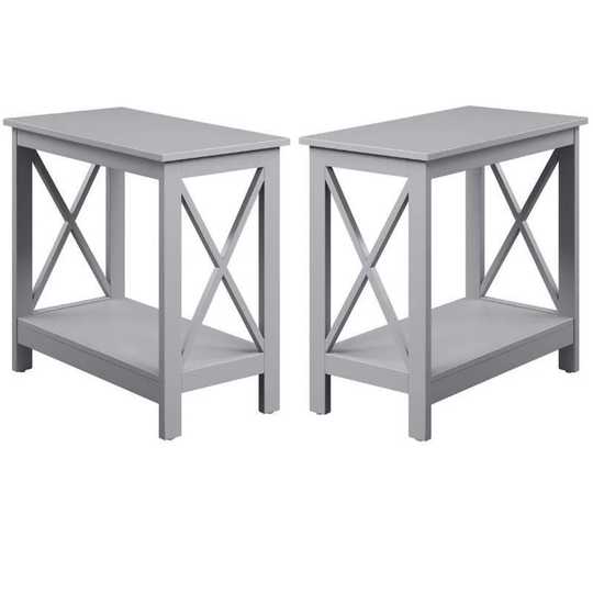 End Table with Shelf in Gray Wood Finish - Set of 2 - 54 x 84
