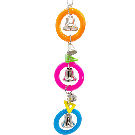 1061 Geo Ring Beller - Colorful Attractive Noisy Hanging Toy, Bright Durable Plastic Rings, Lots Of Metal Bells, Great For Small To Med Pets