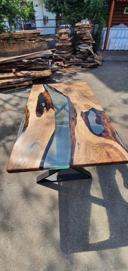 Handmade Epoxy Table, Custom 72" X 42" Walnut Clear River Live Edge Order For Mark V