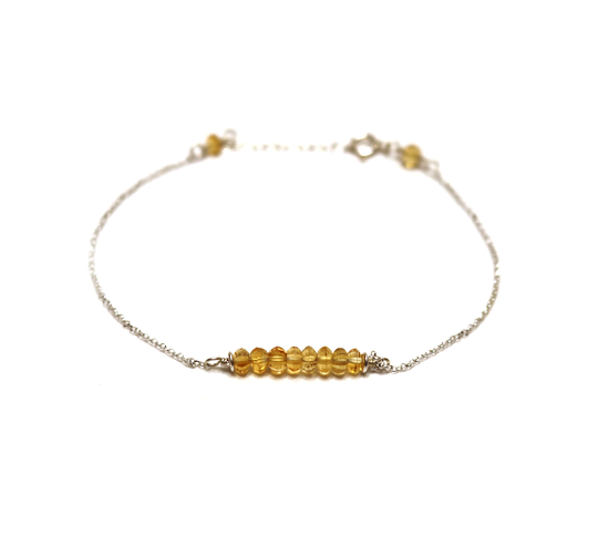 Citrine Gemstone Bar Bracelet, Birthstone Jewelry, Dainty Handmade Sterling Silver Custom Initial Personalized Adjustable Bracelet