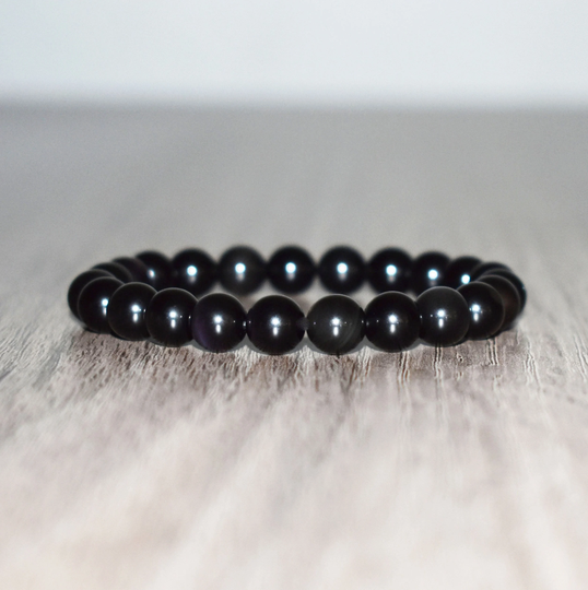 8mm Black Obsidian Bracelet, Grounding Anxiety Relief Bracelet For Men, Gemstone Women, Dainty Healing