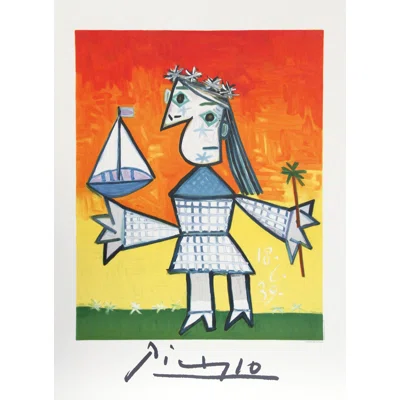 Fillette Couronee Au Bateau by - Painting on