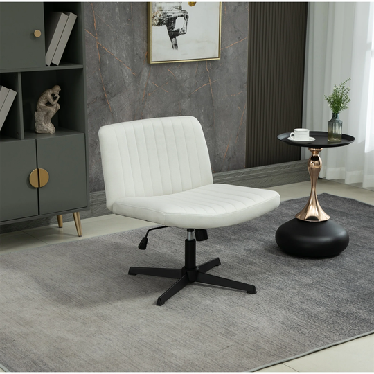 PU-Padded Armless Office Desk Chair No Wheels Adjustable Swivel Thickened Cushion