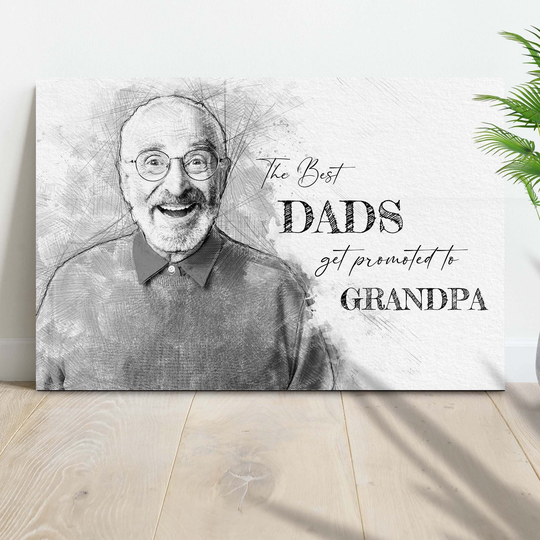 Grandpa Pencil Sketch Sign, Best Dads Get Promoted To Wall Art, Personalized Fathers Day Gift For Grandpa-Dad, From Children
