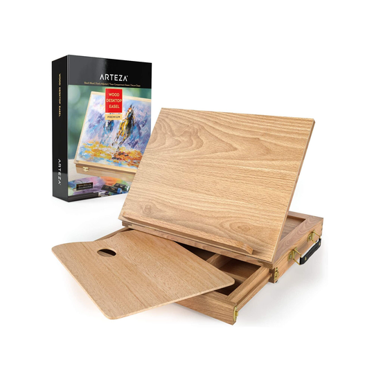 Tabletop Easel | 13.4 X 10.3 2 Inches Portable Beechwood Box With 3-Compartment Drawer & Wooden Palette