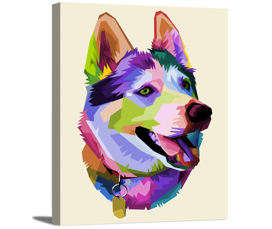 Colorful Husky Dog Puppy Pop Art Modern Multicolored Animal Pet Portrait Wrapped Canvas Print Wall Home Decoration Office Decor