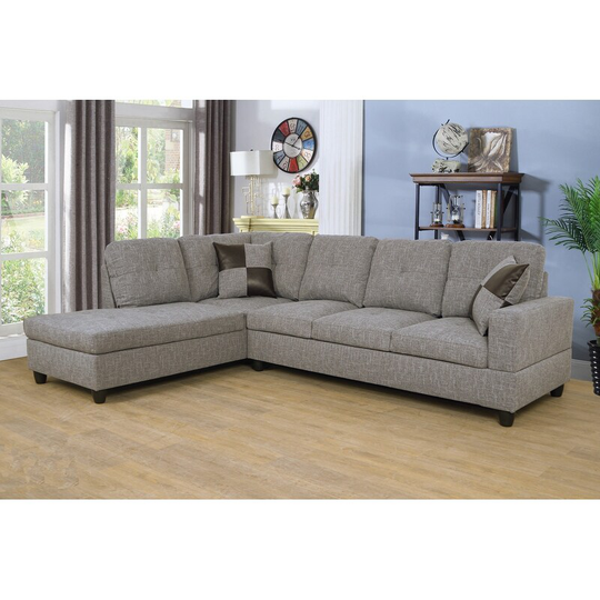 2 Piece Light Grey Linen Sectional Sofa Set - Sofa & Chaise