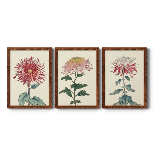 Chrysanthemum Woodblock I-Premium Framed Canvas - Ready to Hang - Multi-Color
