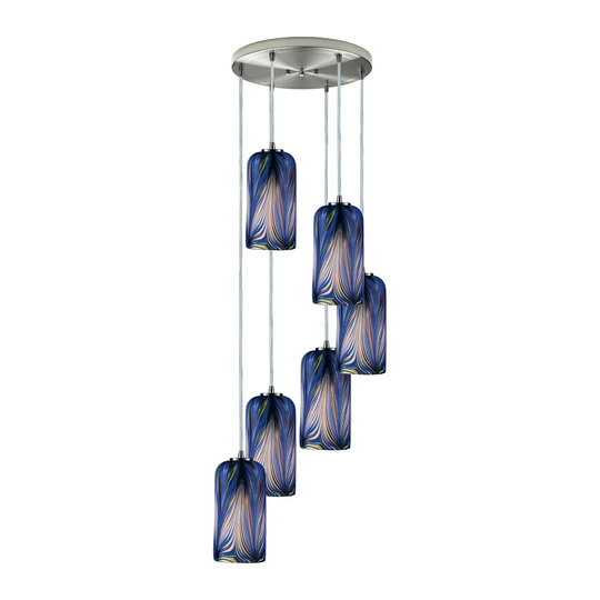 Elk Molten 6-light Pendant in Satin Nickel and Molten Ocean Glass