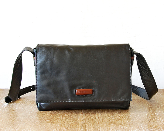 Vintage Black Leather Shoulder Handbag, C.pascal Woman Bag, Retro Genuine Bag