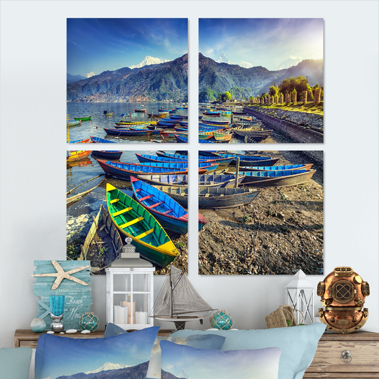 Designart 'Colorful Boats in Pokhara Lake' Boats Canvas Wall Art Print