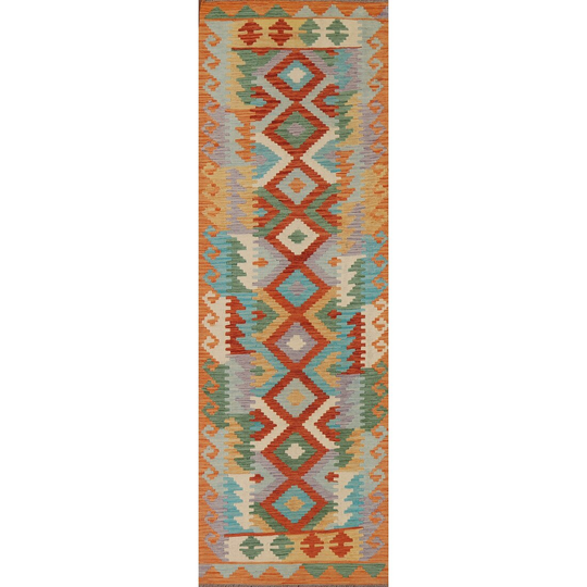 Kilim Reversible Runner Rug Multi-Color Hand-woven Wool Carpet - 2'9" x 9'9"