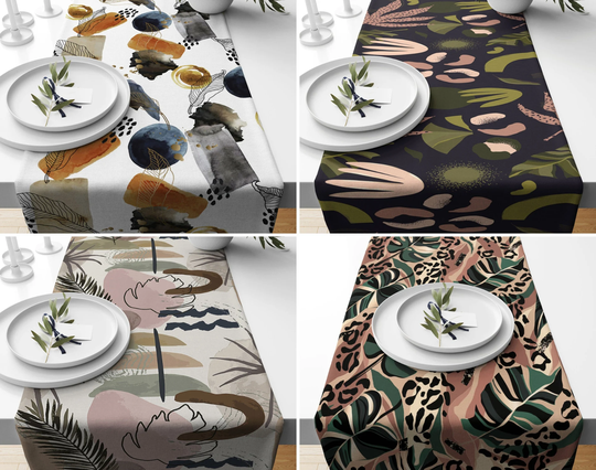 Abstract Leaves Table Runner, Tree Design Top, Decorative Cover, Tablecloth, Decor, Home Decor