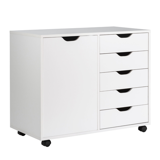 Costway 5-Drawer Dresser Chest Mobile Storage Cabinet w/Door, Printer - See Details