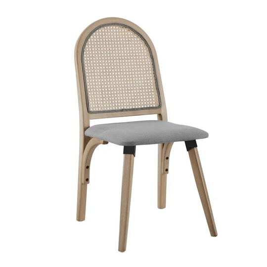 Art Leon Rattan Linen Fabric Cane Dining Side Chair with Bamboo Frame