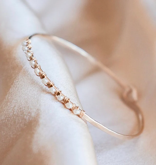 Pearl Bangle Bracelet | Handmade, 14K Gold Fill Or Sterling Silver, Freshwater Pearl