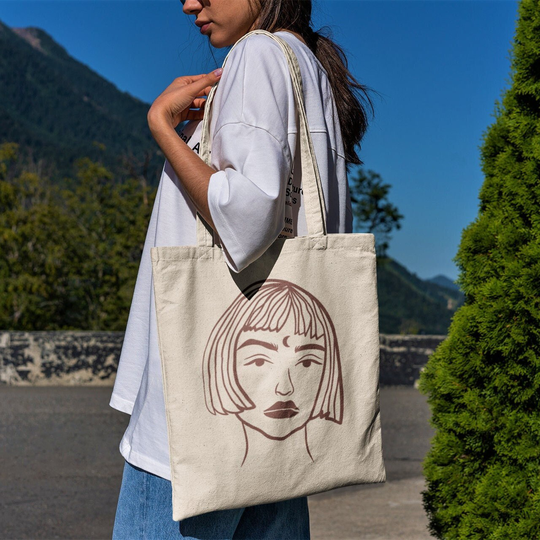 Boho Woman Silhouette Tote Bag -Boho Tote Bag, Celestial Bag, Aesthetic Bag, Boho Woman Bag, Line Art Bag