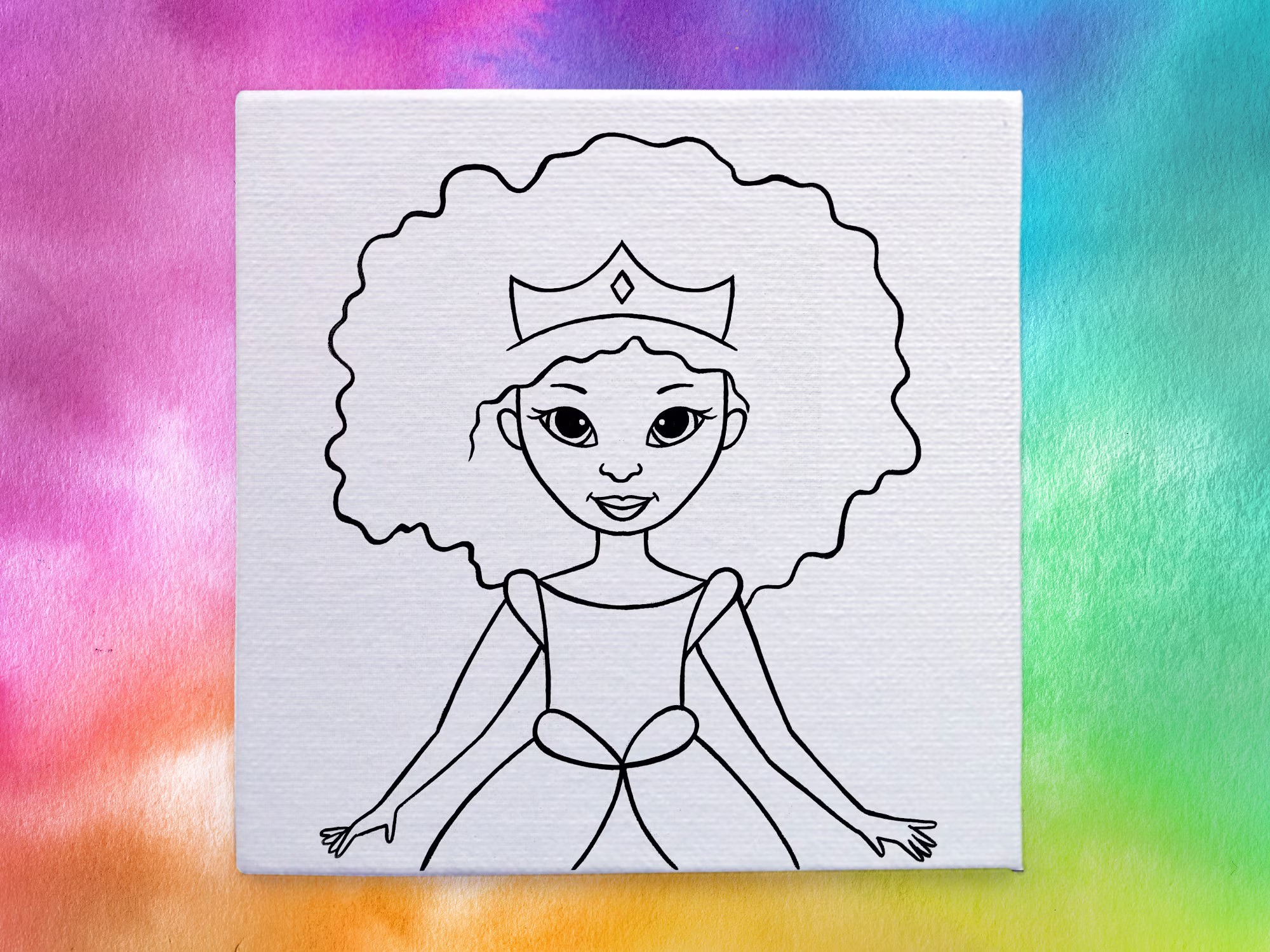 Black Princess Pre-Drawn Canvas, Queen Canvas To Paint, African American Girl