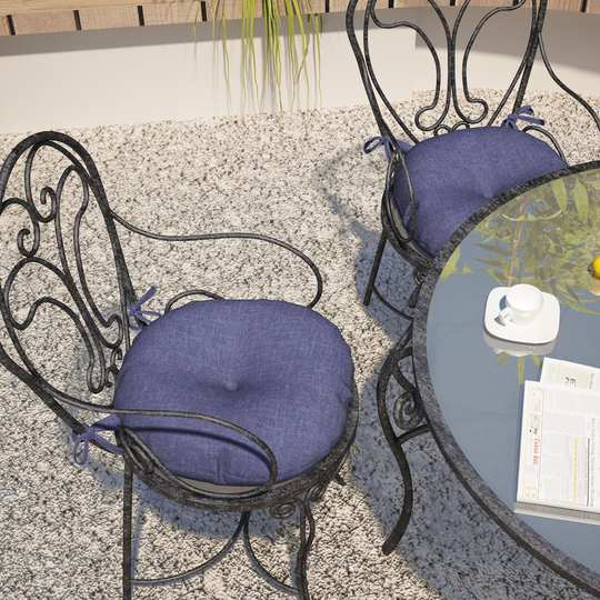 Indoor/Outdoor Seat Cushions Patio Chair Pads With Ties Round Bistro For Home Office Garden 15"x15"x4", 2 Pack, Textured Navy