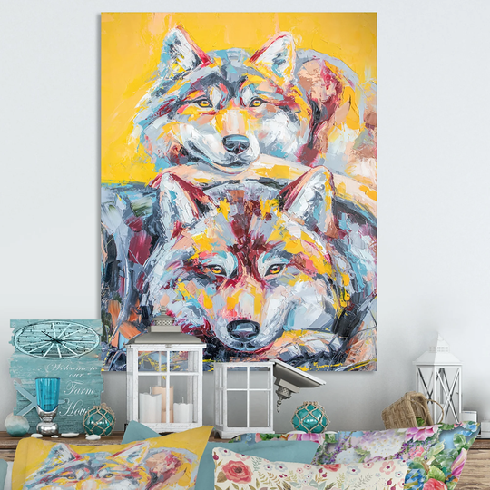 Designart 'Colorful Wolf Wildlife Emotion V' Traditional Canvas Wall Art