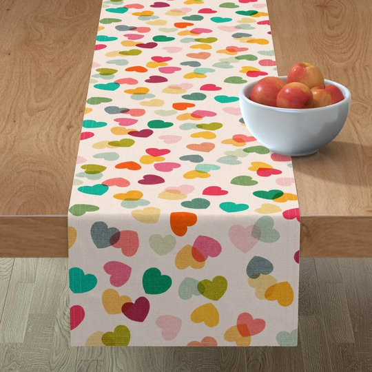 Colorful Hearts Table Runner - Heart Confetti By Ceciliamok Cute Love Rainbow Novelty Cotton Sateen Spoonflower