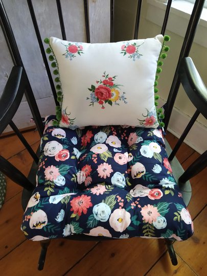 Navy Floral Chair Cushion, Tufted Pad, Watercolor Floral, Custom, Shabby Chic Seat Kids Rocking, 12, 14, 16 Or 18 Inch, Nursery Decor