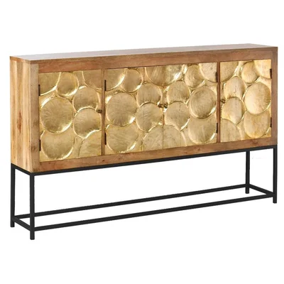 80 Inch Modern Brass Foil Overlay Circled Pattern Sideboard Server Paris