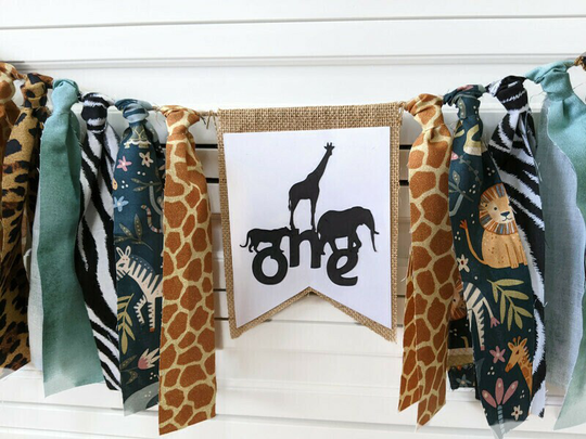 Jungle Safari High Chair Banner, Party, Decoration, Photo Prop, Highchair Garland, Zoo Animals, Wild One Garland