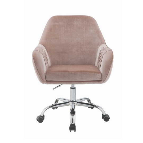 Velvet Upholstered Office Chair in Peach and Chrome Finish