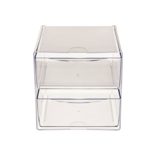 Deflect-O Cube 2-Compartment Clear Stackable Plastic Storage Drawers - 7.13" x 6" x 6"