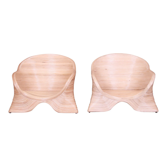 Betty Cobonpue Sculptural Split Reed Rattan Lounge Chairs, Pair