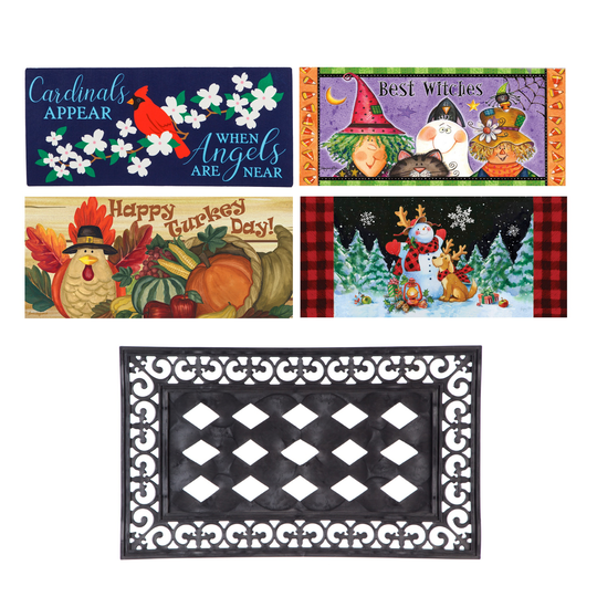 Sassafras Fall Holiday Set of 4 Mats with Rubber Mat Display Frame, Collection #6 - Multi-Color