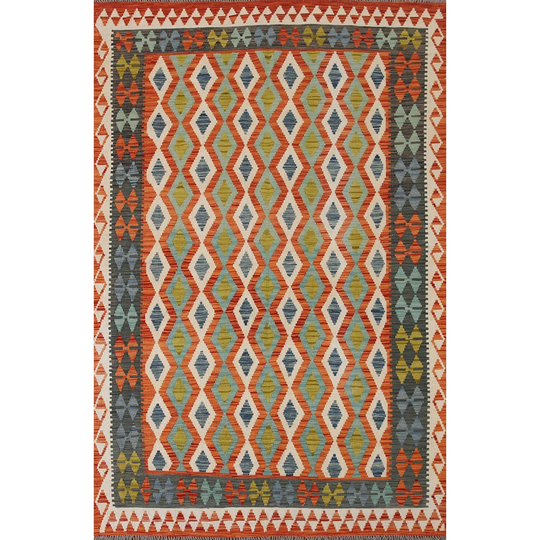 Flatweave Kilim Rug Reversible Multi-Color Wool Carpet - 5'7"x8'4"