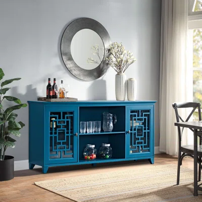 60"W Sideboard Buffet Storage Cabinet With 2 Doors And Adjustable Shelf, Buffet Cabinet With Storage, Teal Blue