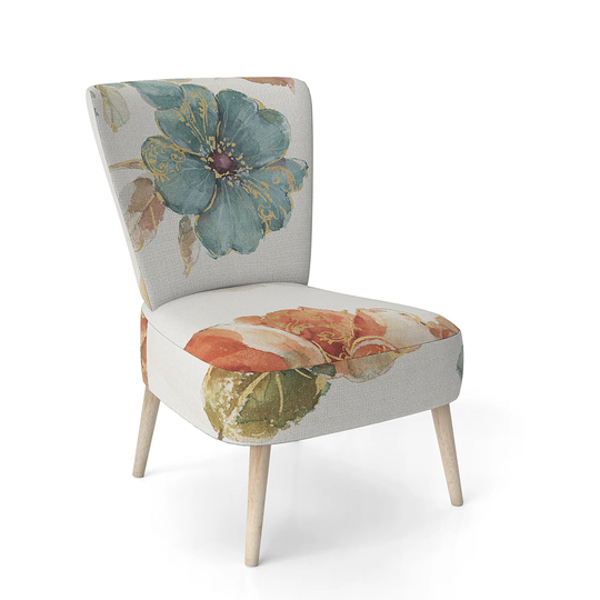 Designart 'Cottage Bird On Orange Flower Twig' Upholstered Traditional Accent Chair